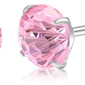 Pink Cubic Zirconia Titanium Flat Back Stud Earrings for Women, Hypoallergenic,